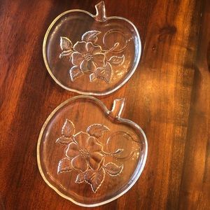Vintage 1960s MCM Hazel Atlas Apple Blossom Glass Snack Plates. Set of Two.